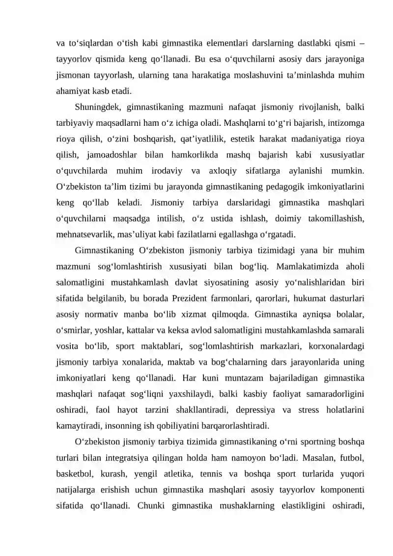 Oʻzbekiston jismoniy tarbiya tizimida gimnastika 3