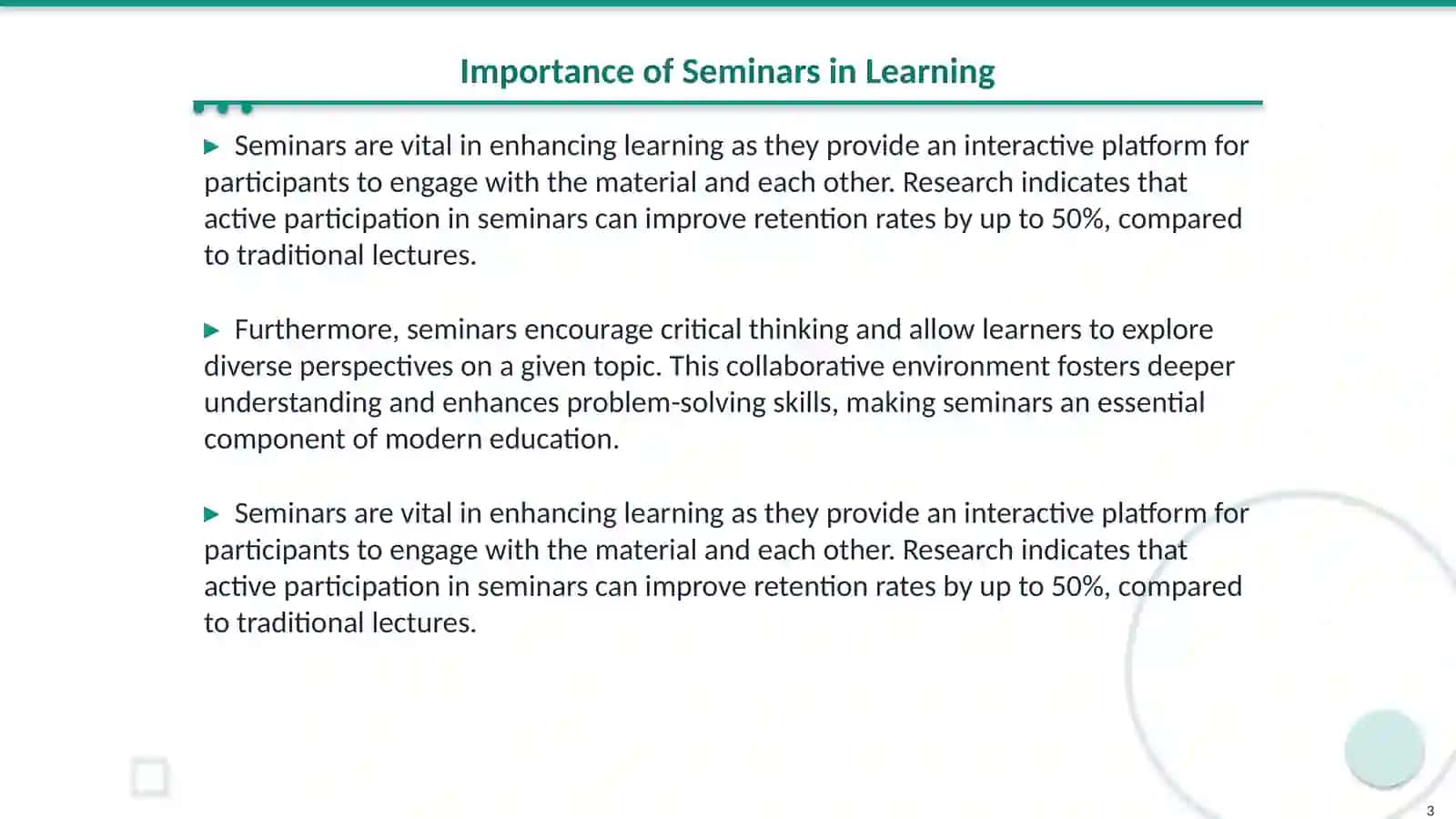 Seminars and discussion 3
