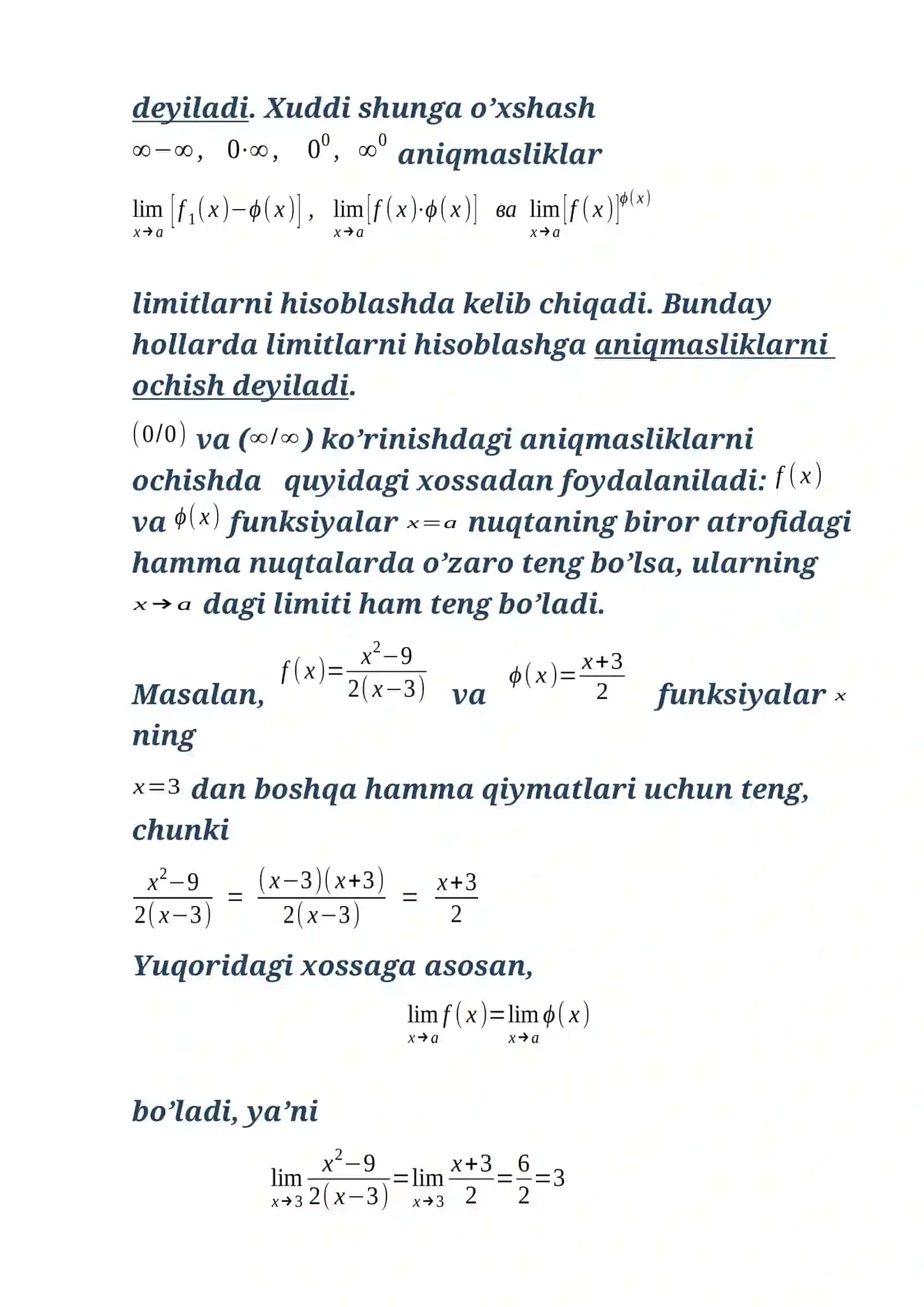 Matematik analiz - Aniqmasliklar va ularni ochishga doir misollar yechish 3