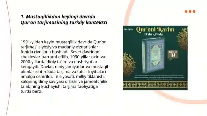 Mustaqillik yillarida Qurʼonning oʻzbek tiliga tarjima qilinishi va tafsirlari haqida 3