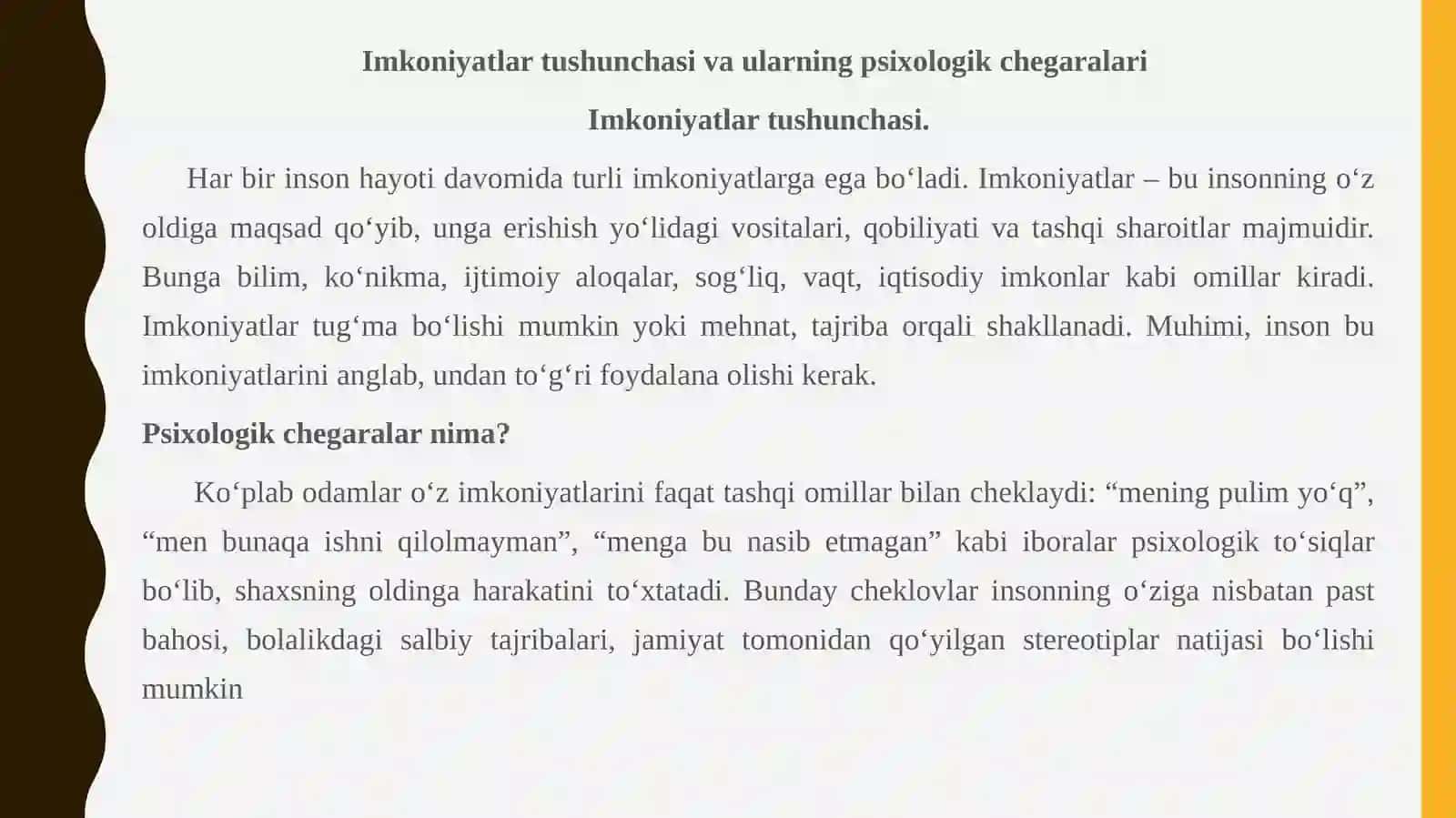 Shaxsning oʻz imkoniyatlari chegarasidan chiqishi 3