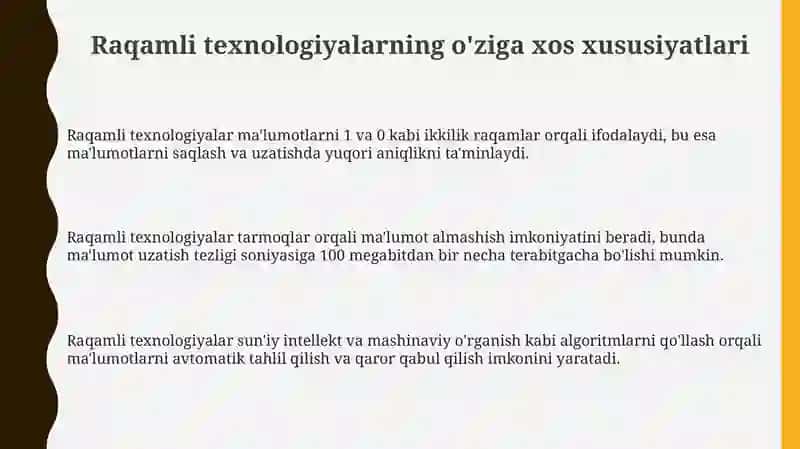 Raqamli texnologiyalarning o'ziga xosliklari 3