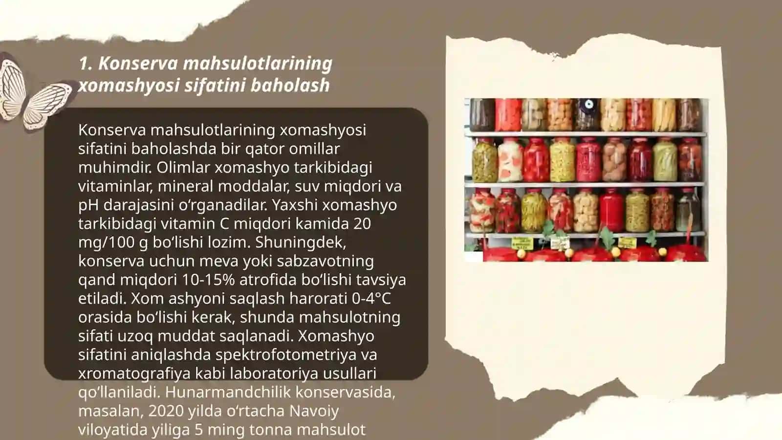 Konserva sanoatiga mo‘ljallangan tovarlar sifatini aniqlash 3