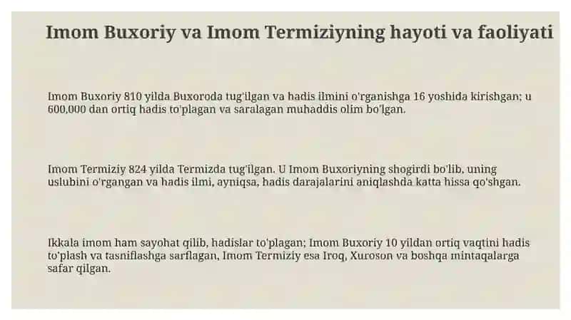Imom buxoriy imom termiziy hadis ilmga qoshgan taxlili 3