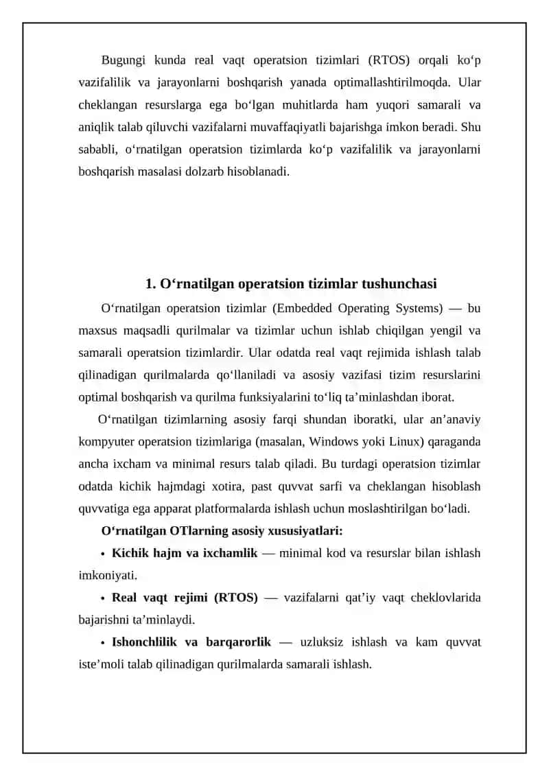 O’rnatilgan operatsiyon tizimlarda ko’p vazifalilik va jarayonlarni boshqarish 3