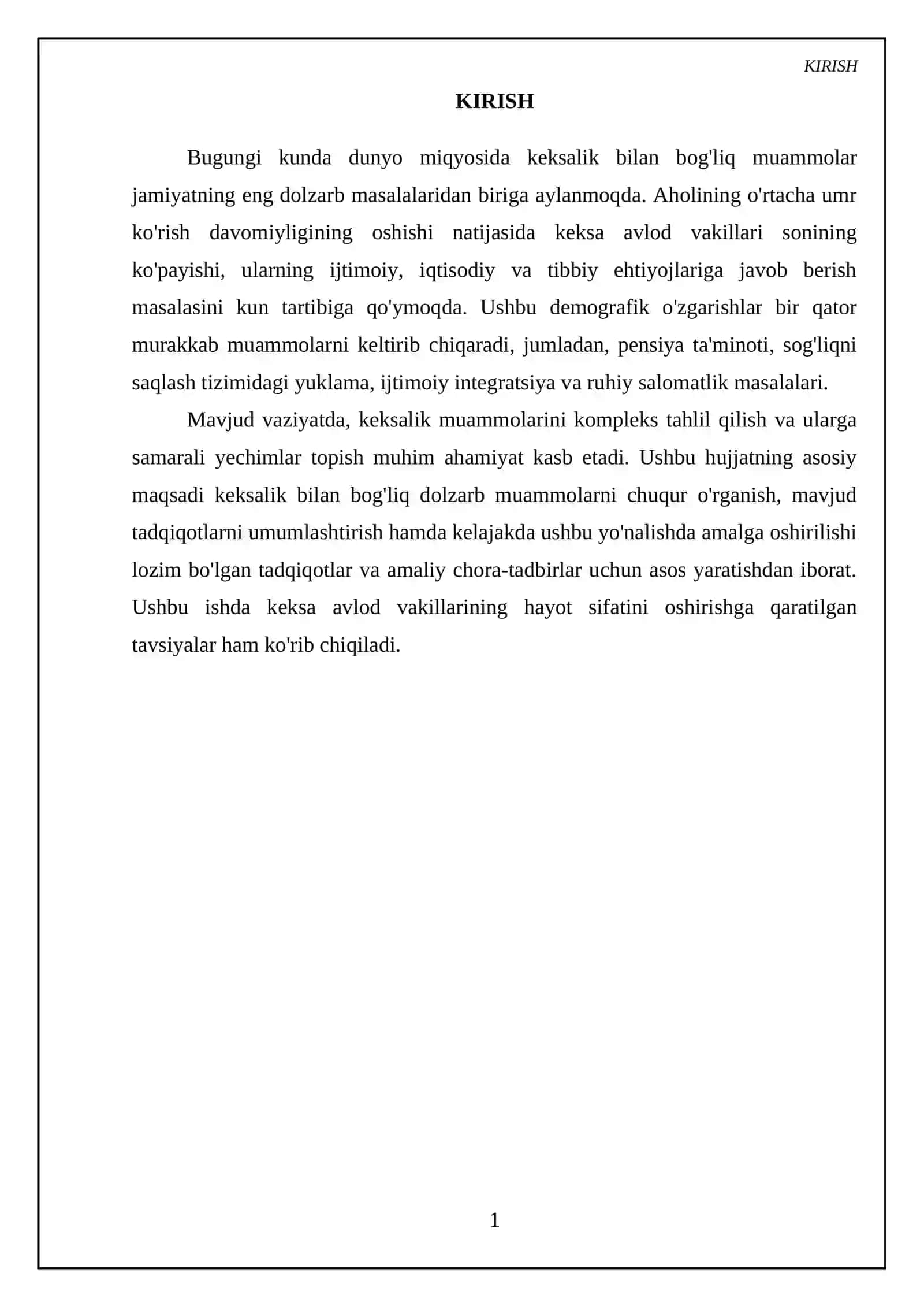 Kurs ishi Mavzu: Keksalik muammolari 3