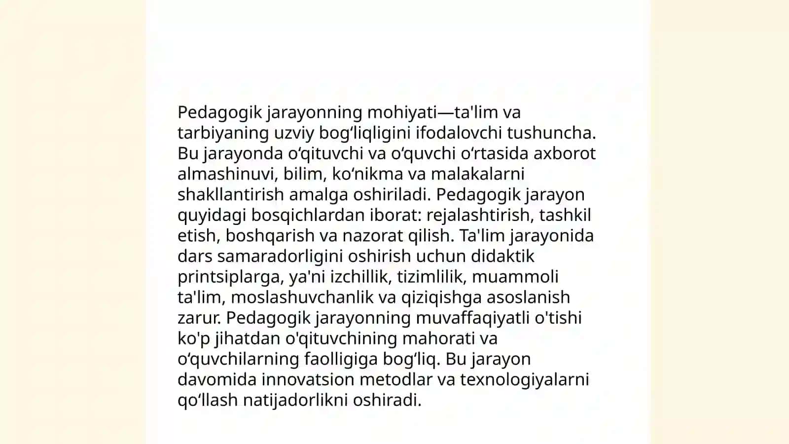 Pedagogik jarayon, yaxlit jarayon, yaxlit pedagogik jarayon boshqichlari 3