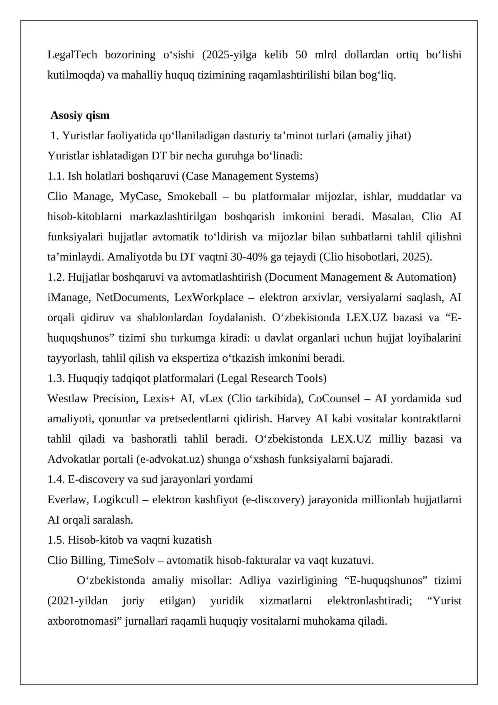 Yuristlarda qo’llaniladigan dasturiy ta’minot va ularning ishlash texnologiyasi 3