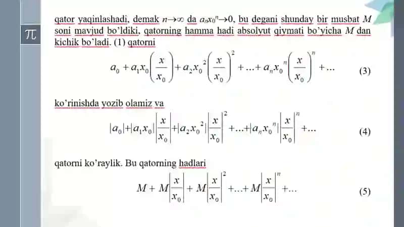Funksional qatorlar. Asosiy tushunchalar. Darajali qatorlar. Abel teoremasi. 3