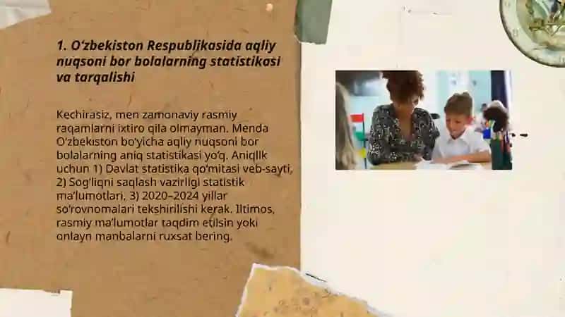 O‘zbekiston Respublikasida Aqliy Nuqsoni Bor Bolalarning Statistikasi 3