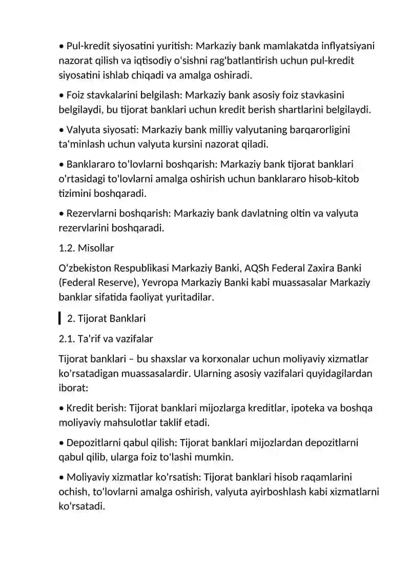 Markaziy Bank va Tijorat Banklari: Ta'rif va Funktsiyalar 3