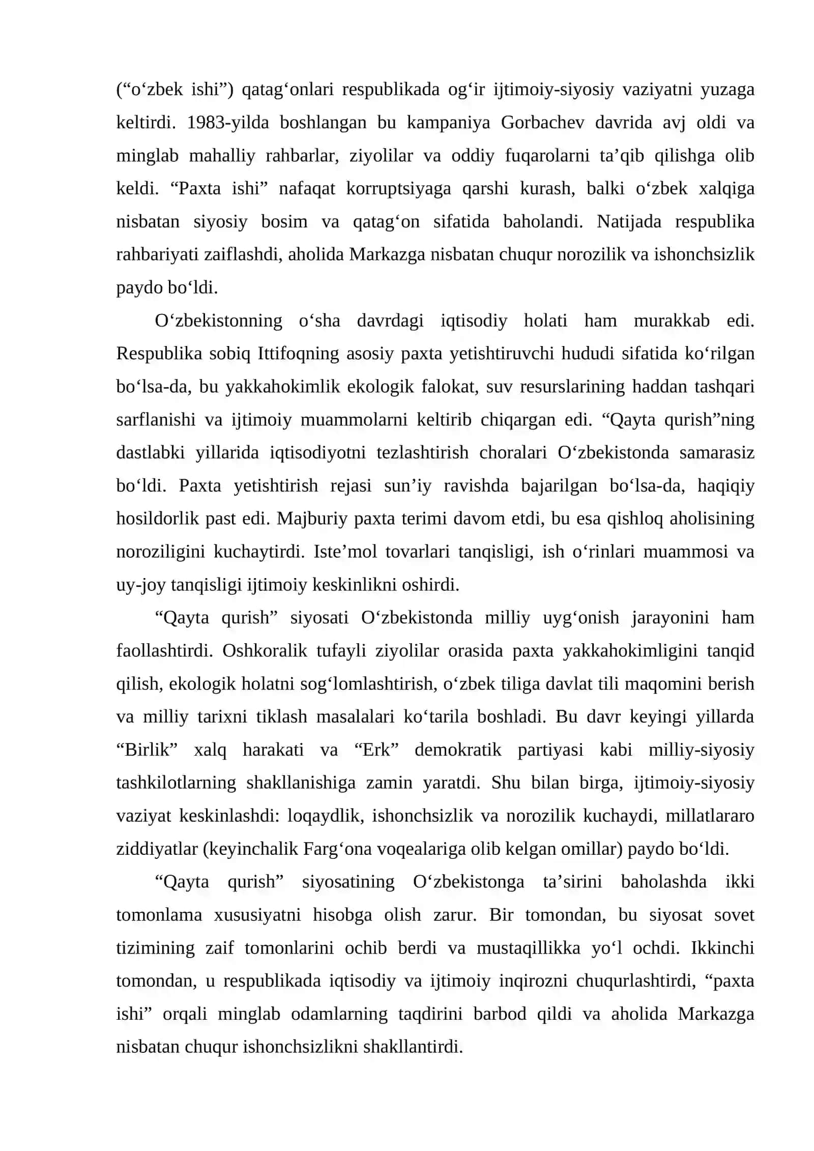 Qayta qurish yillarida Oʻzbekistonda ijtimoiy siyosiy vaziyat 3