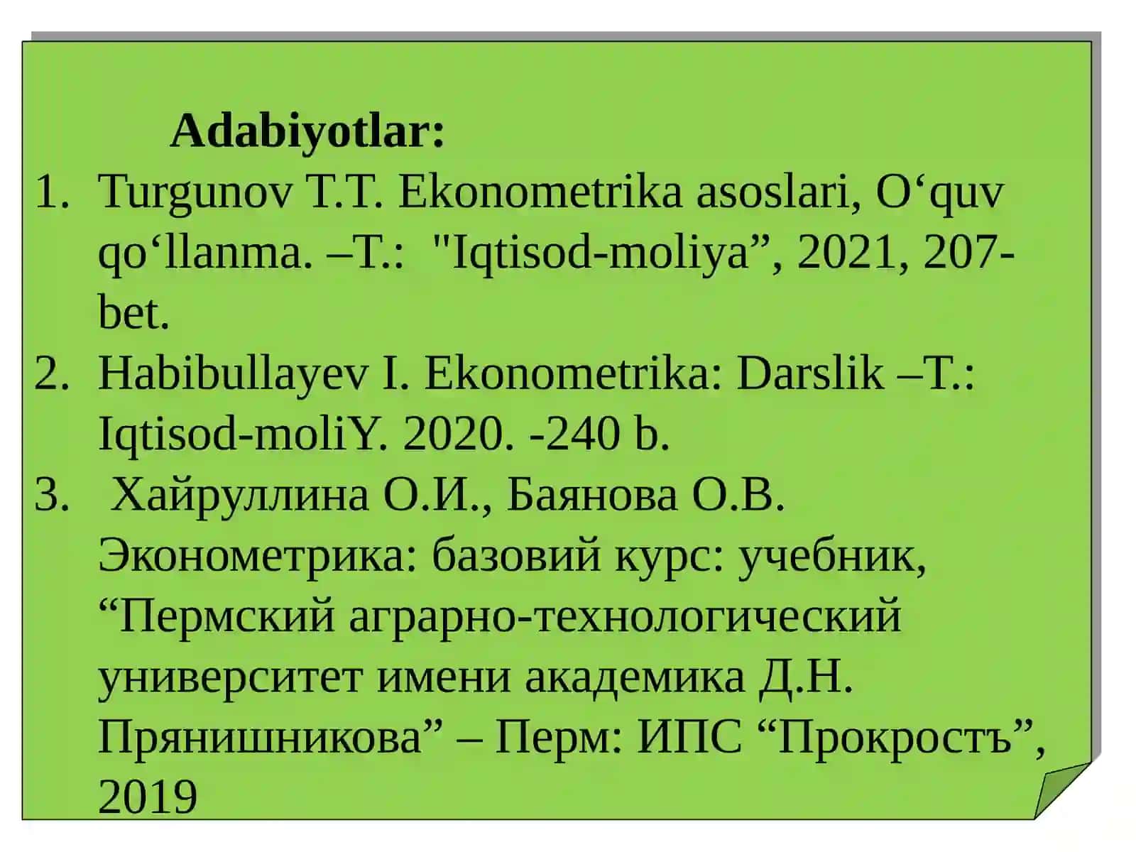IQTISODIY KО‘RSATKICHLARNI PROGNOZLASHDA EKONOMETRIK MODELLARDAN FOYDALANISH 3