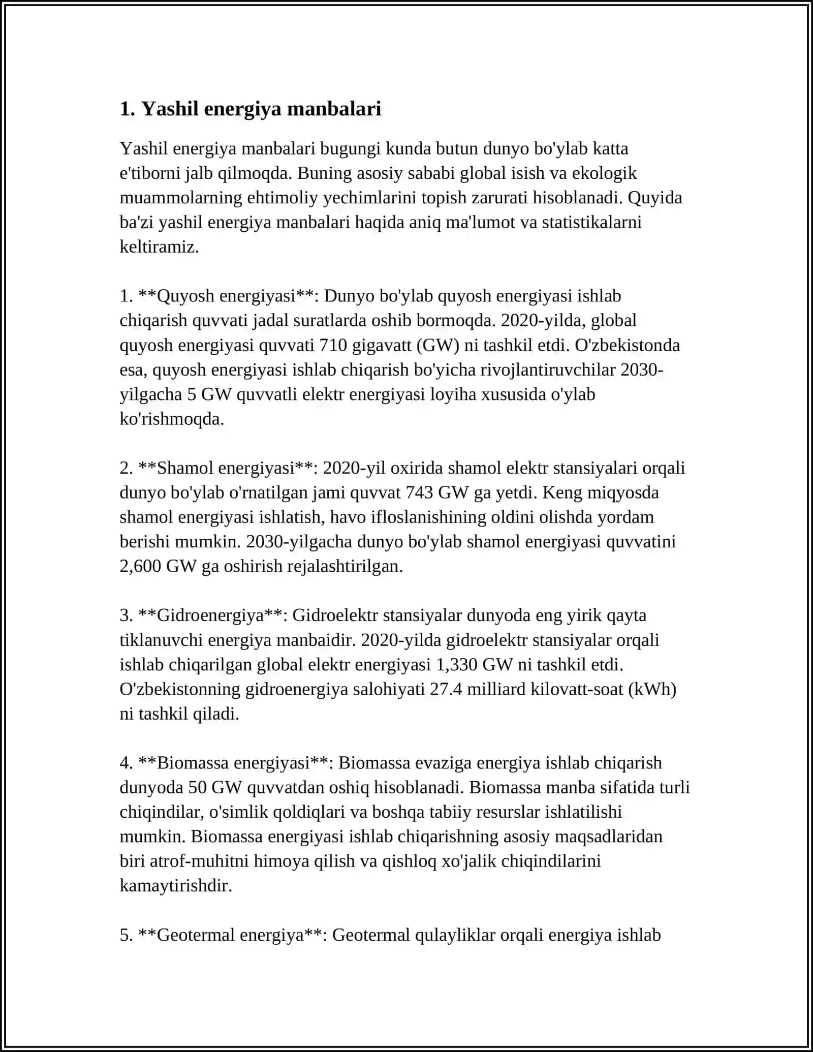 YASHIL ENERGETIKA VA U BILAN BOGʻLIQ MUAMOLAR 3
