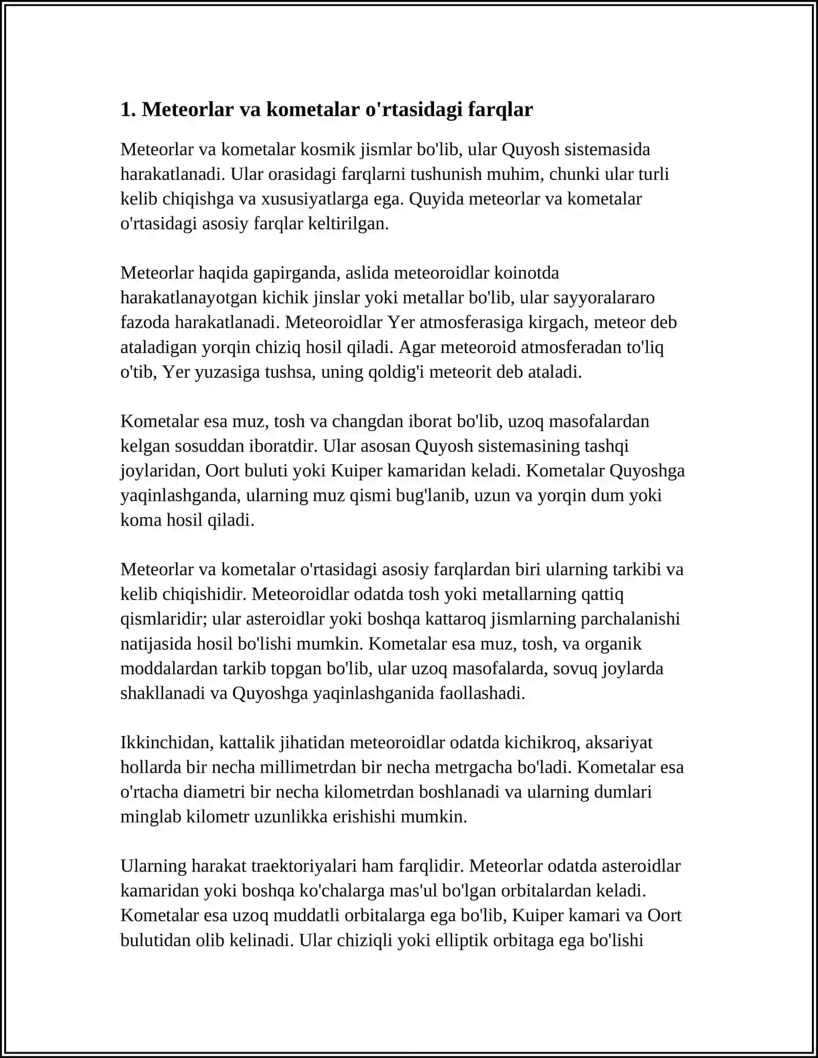 MUSTAQIL ISH Mavzu: METEORLAR VA KOMETALAR 3