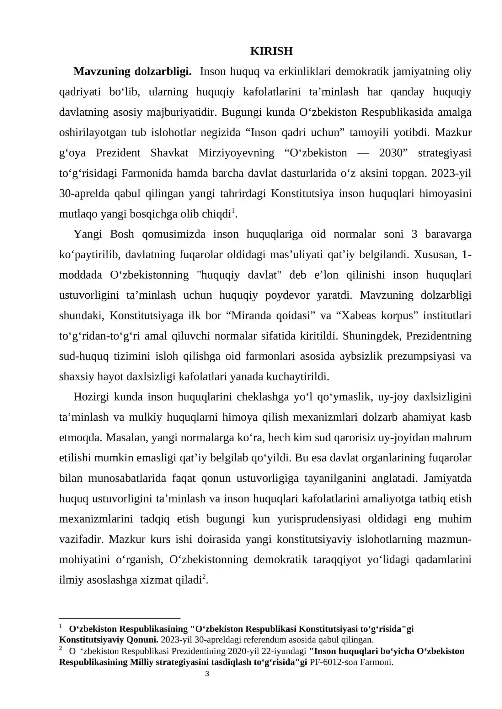 Konstitutsiyada inson huquqlari himoyasining kafolatlari kurs ishi 3