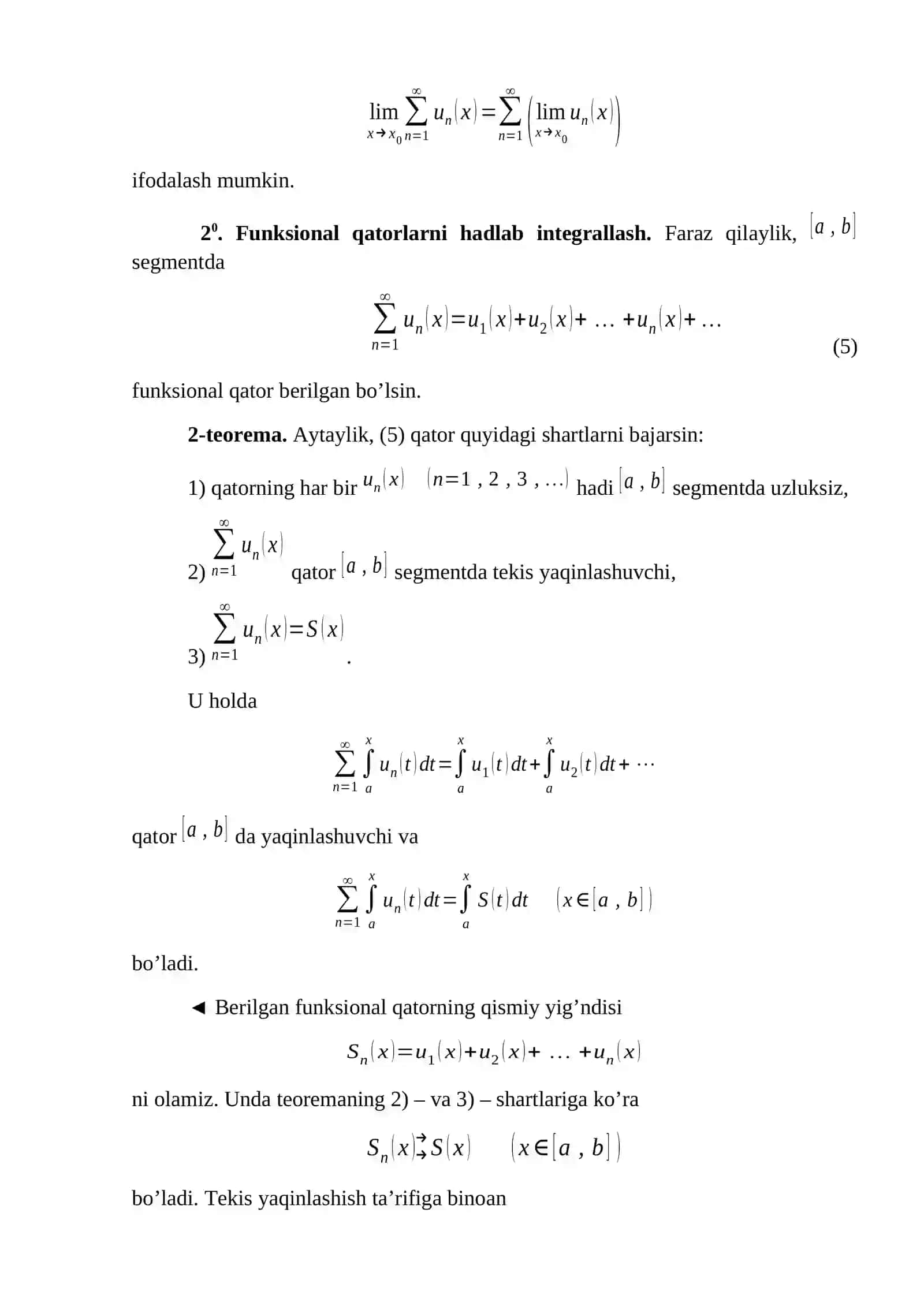 Funktsional qator yig‘indisining uzluksizligi, hadlab integrallash va differensiallash 3