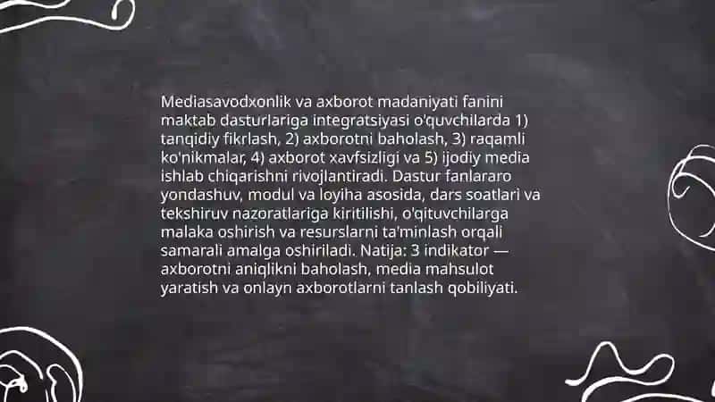 Yangi Oʼzbekistonda mediasavodxonlik va axborot madaniyati fanining oʼqitilishini ahamiyati 3