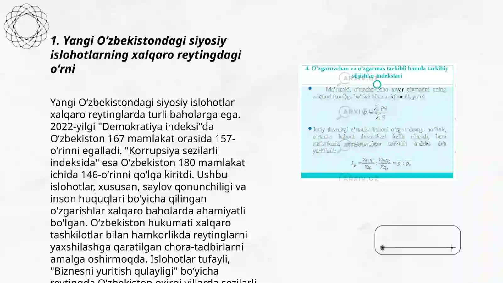 Yangi Ozbekiston ijtimoiy-siyosiy,iqtisodiy va madaniy hayotida ròy berayotgan òzgarishlarning xalqaro reyting va indekslarda aks etishi 3