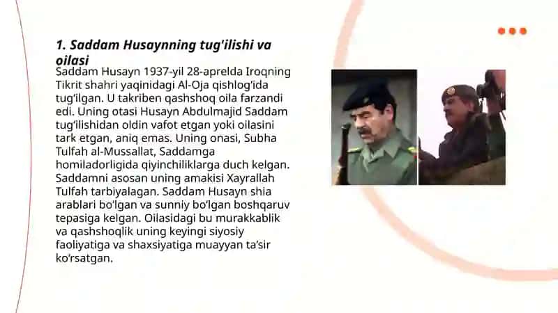 Saddam Husaynning tug'ilishi va oilasi 3
