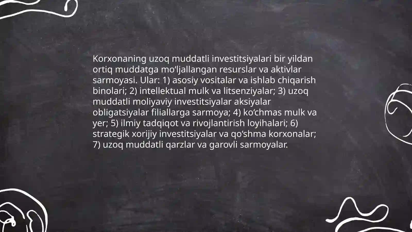 Korxonaning uzoq muddatli investitsiyalari hamda ularning tahlili 3