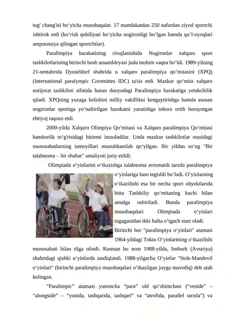 Adaptiv sportining rivojlanish tarixi. Papalimpiya, Surdolimpiya va maxsus olimpiya sport turlari. Paralimpiya, Surdolimpiya va Maxsus Olimpiya musobaqalari 3