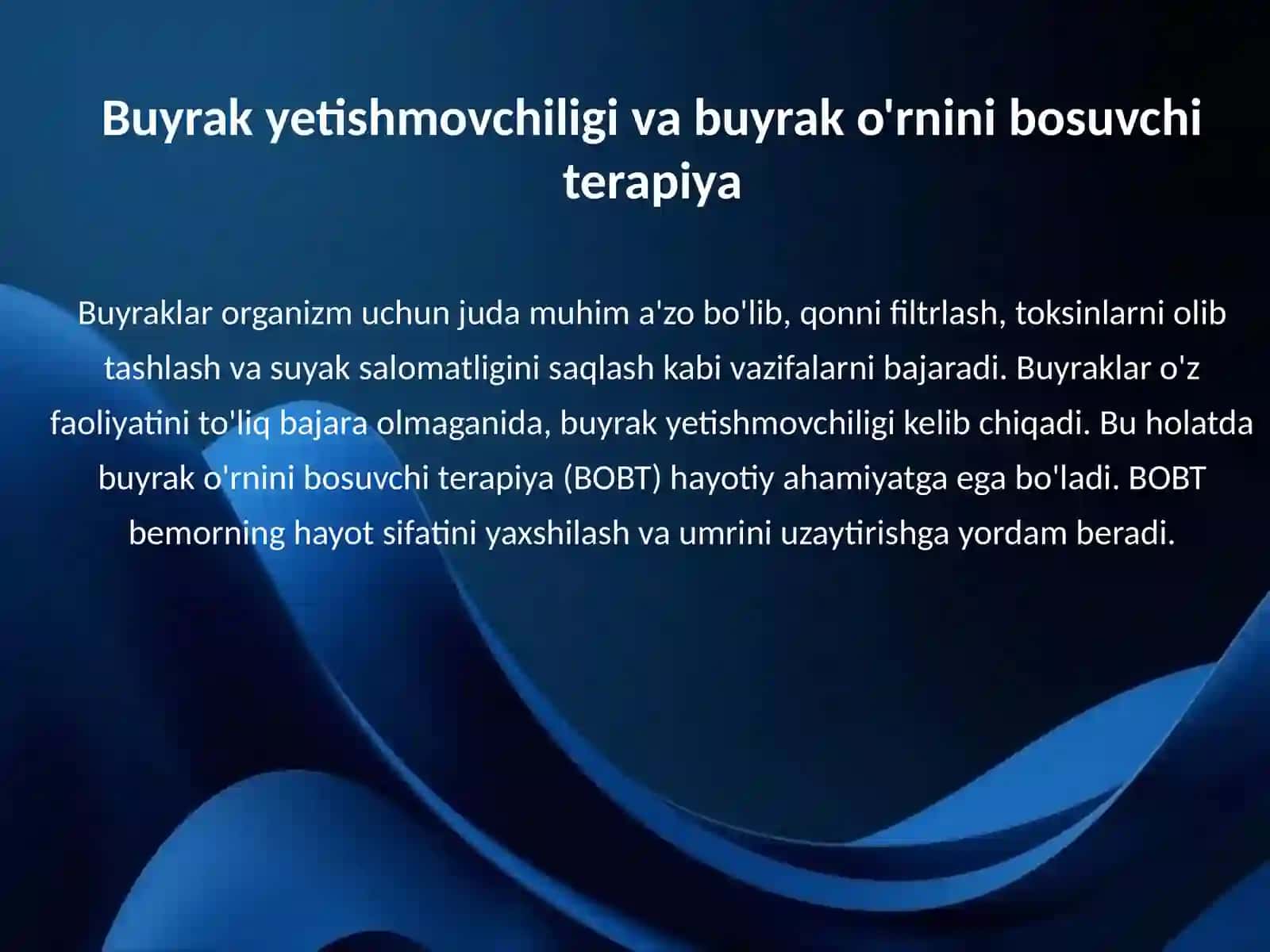 O'rinbosar terapiya: gemodializ, tansplantatsiyasi. Buyrak transplantatsiyasidan keyin resepiyentni erta parvarishlash uchun algoritm plazmaferez. Buyrak 3