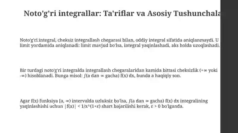 Chegaralari cheksiz hosmas integralni taqribiy hisoblash 3