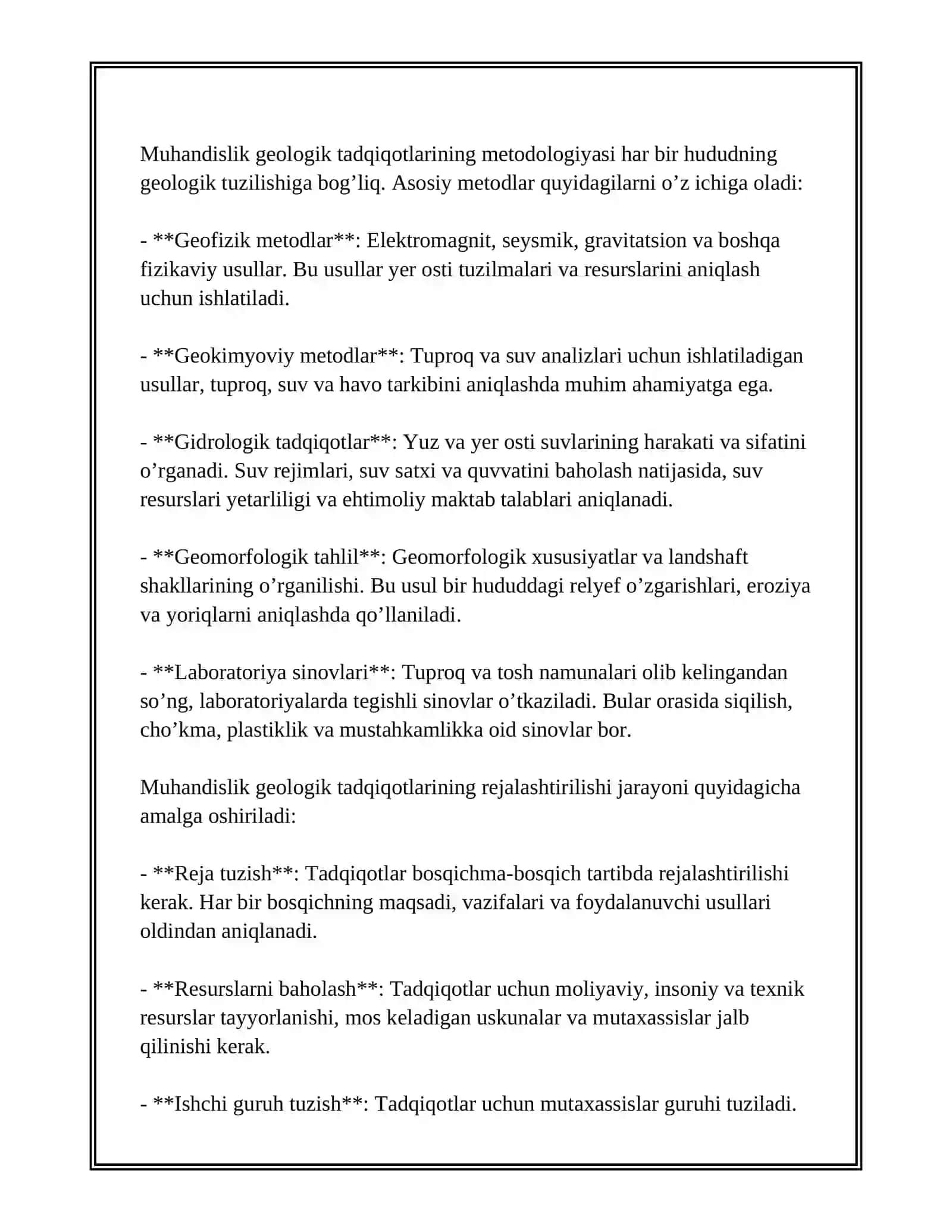 MUHANDISLIK GEOLOGIK TADQIQOTLAR VA GEODEZIK REJALASH ASOSLARINI YARATISH 3