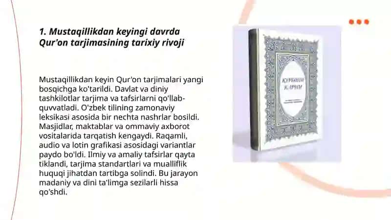 Mustaqillik yillarida Qur'onining o'zbek tiliga tarjima qilinishi va tafsirlari 3