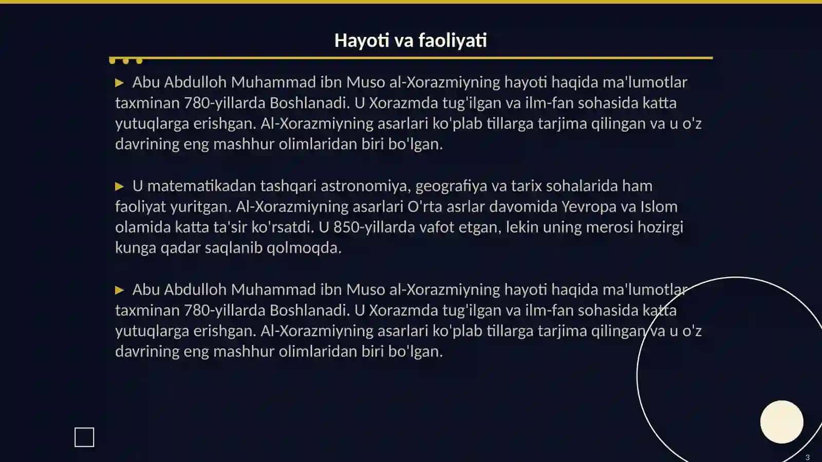 Abu Abdulloh Muhammad ibn Muso al-Xorazmiyni matematikaga qo'shgan hissalari 3