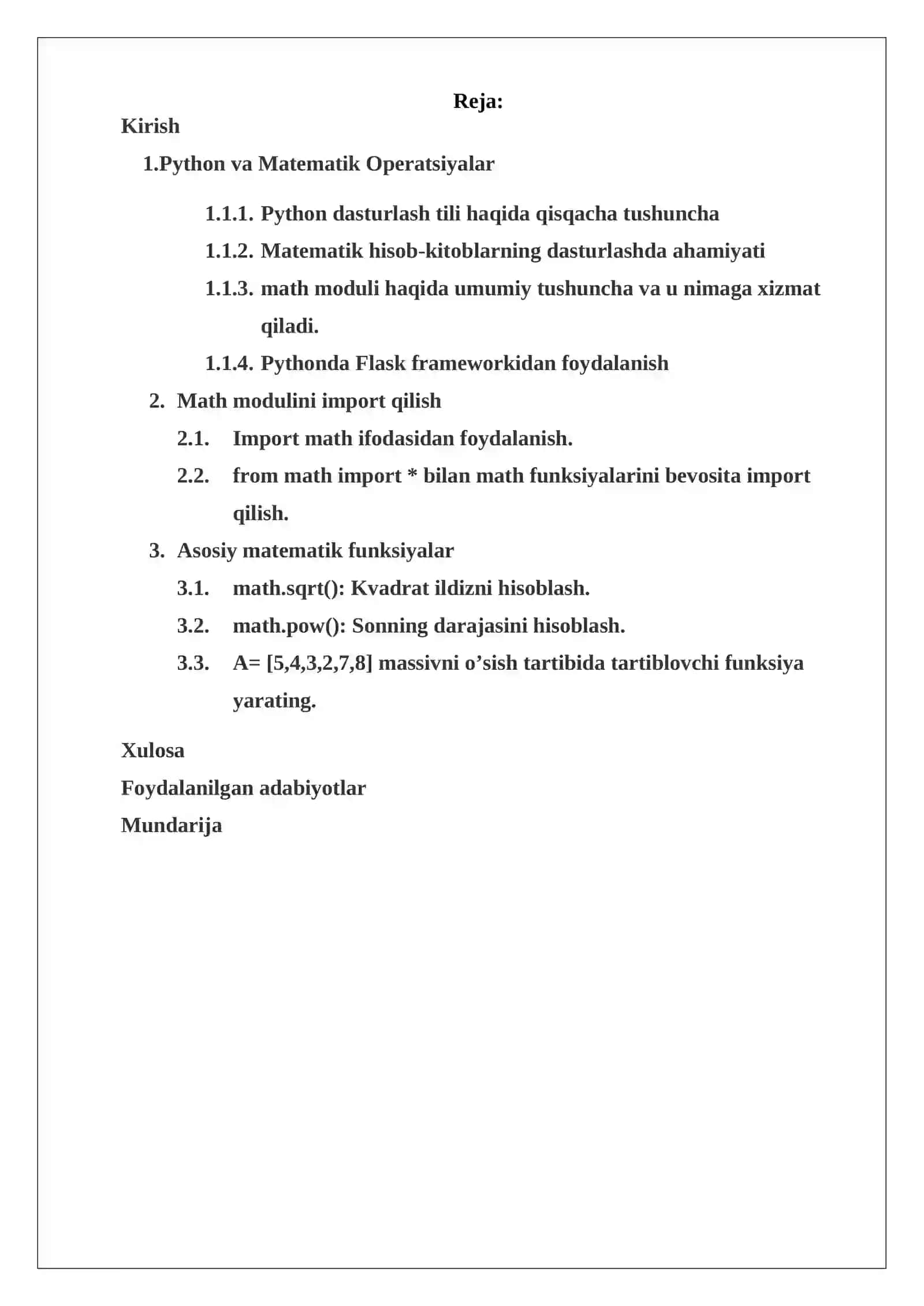 Kurs Ishi: Python va Matematik Operatsiyalar 3