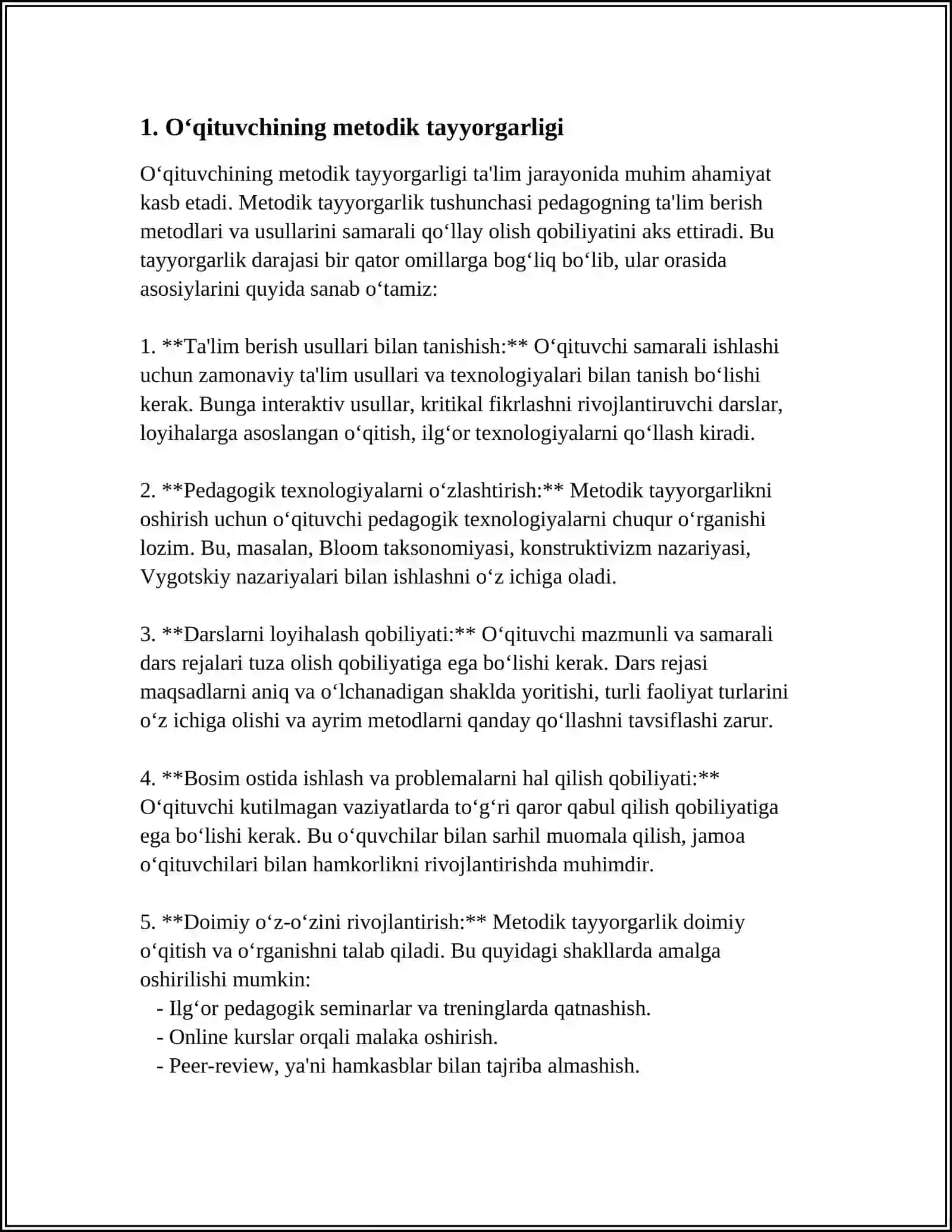 MAVZU OʻQITUVCHINING USLUBIY KOMPOTENSIYASI 3
