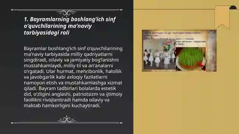 Boshlangʻich sinf oʻquvchilarini tarbiyalashda bayramlar muhim vosita ekanligi 3