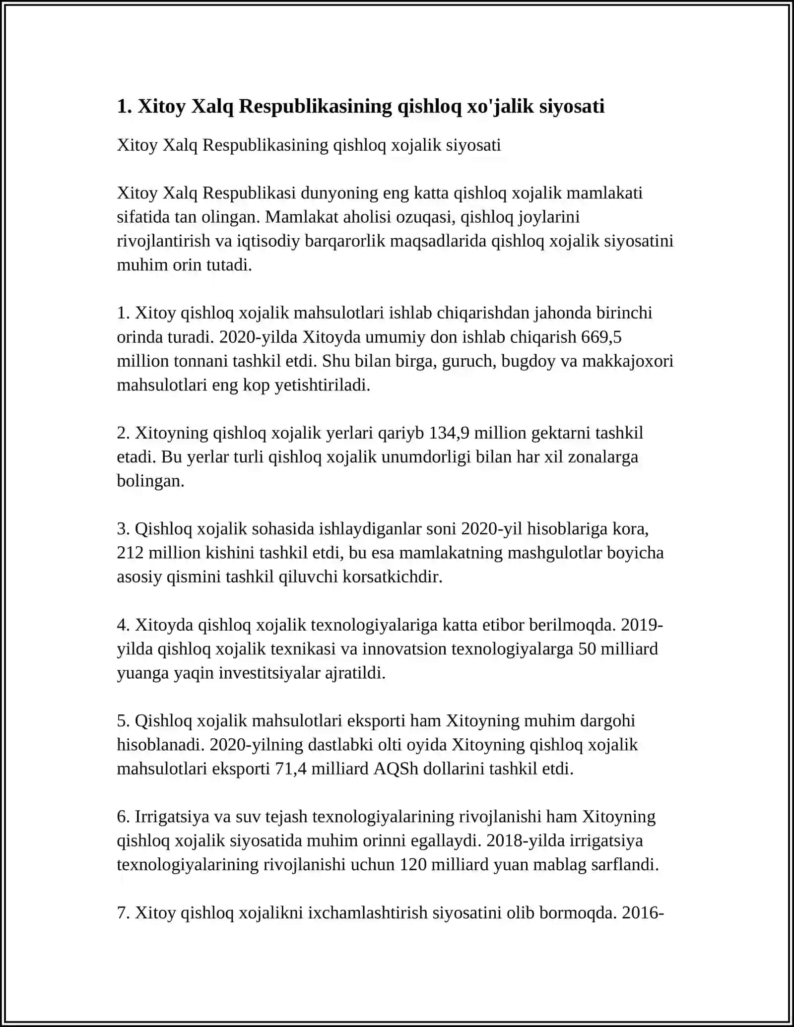 XITOY XALQ RESPUBLIKASI QISHLOQ XO'JALIGI IQTISODIYOTI 3