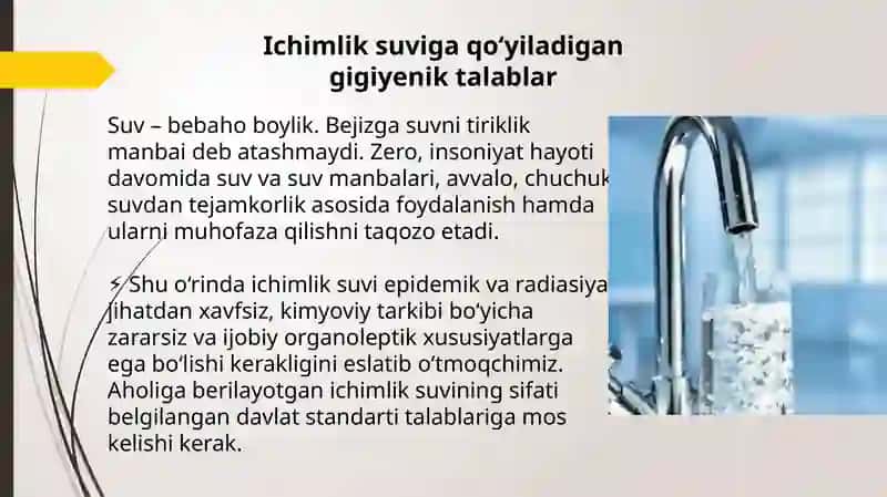Ichimlik suviga qo‘yiladigan gigiyenik talablar 3