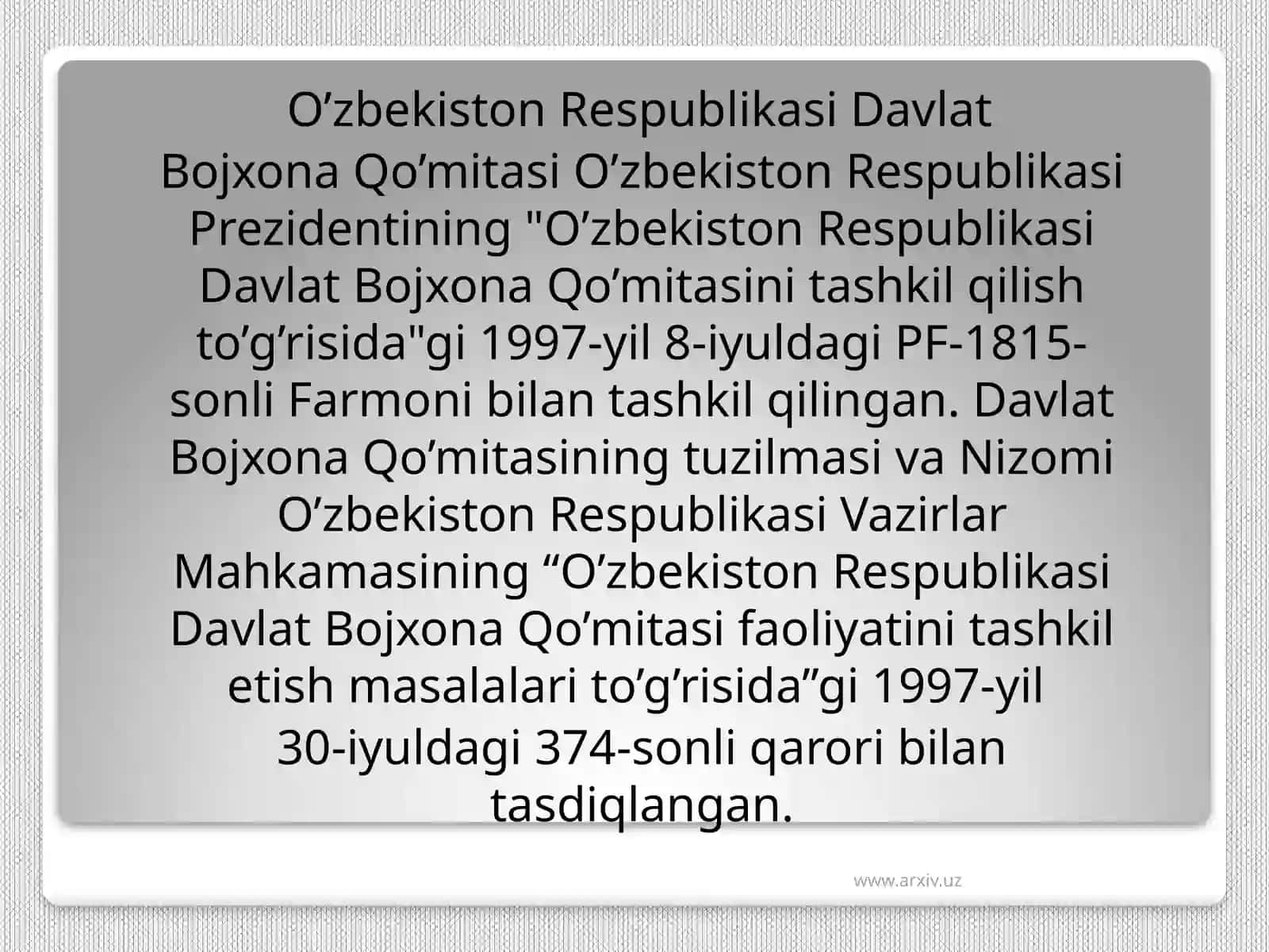 O'zbekiston Respublikasi Bojxona Qo'mitasi to'g'risida Farmon 3