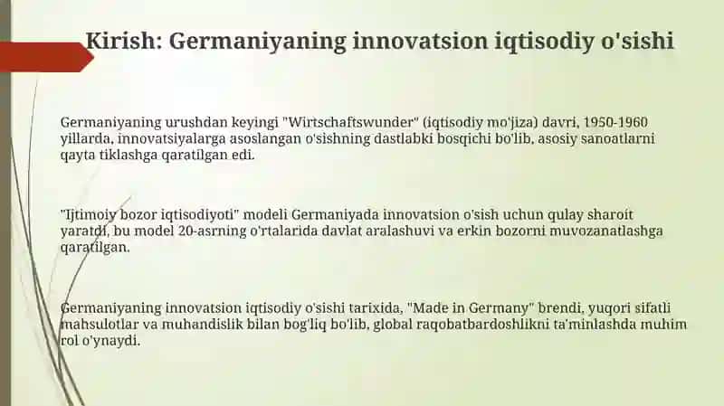 Germaniya davlatining innovatsion iqtisodiy o'sish tajribasi 3