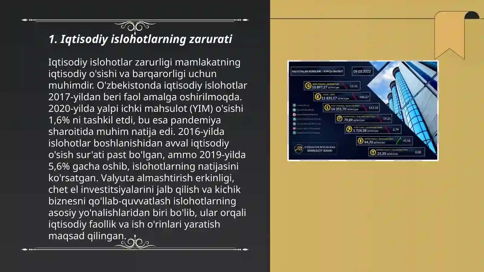 Iqtisodiy islohotlar, hususiy mulkchilikning shakllanishi. O'zbekistonda bozor munosabatlarining rivojlanishi 3
