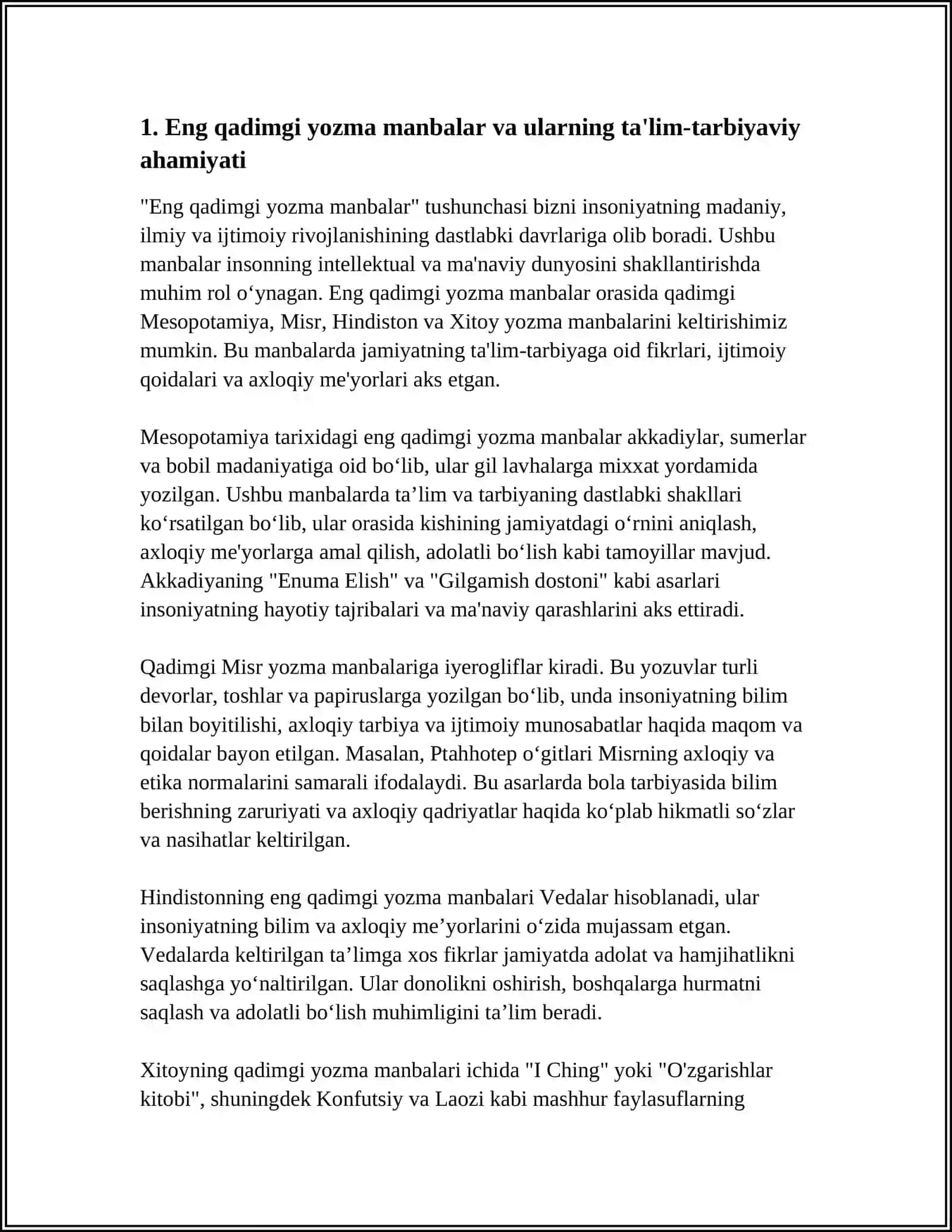 ENG QADIMGI YOZMA MANBALARDA TA’LIM-TARBIYAGA XOS FIKRLAR. XALQ PEDAGOGIKASI - ILMIY PEDAGOGIKANING ASOSI 3