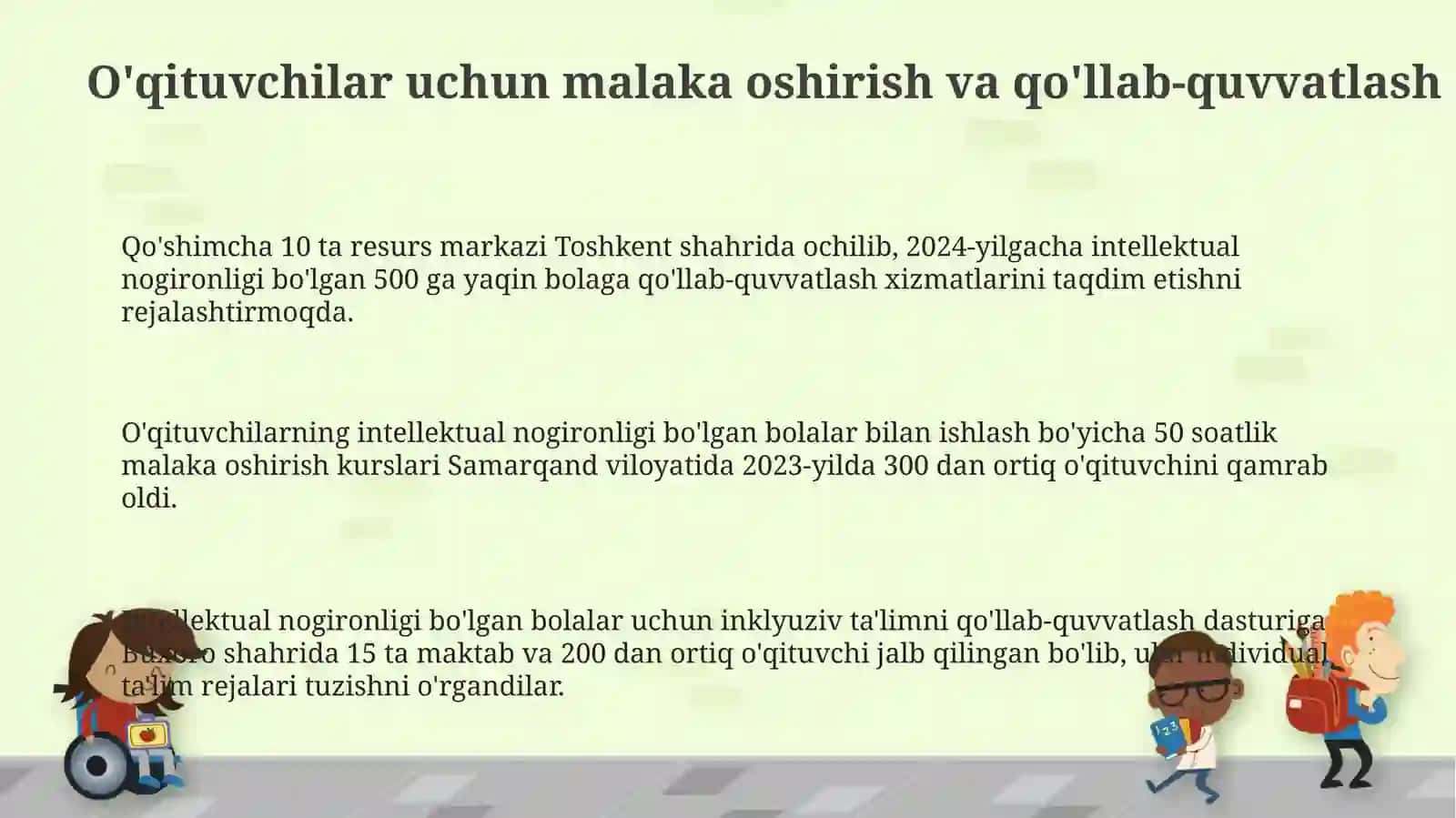 Turlidarajadagi intellektual yetishmovchi bolalar uchun inklyuziv ta'lim shart-sharoitlari 3