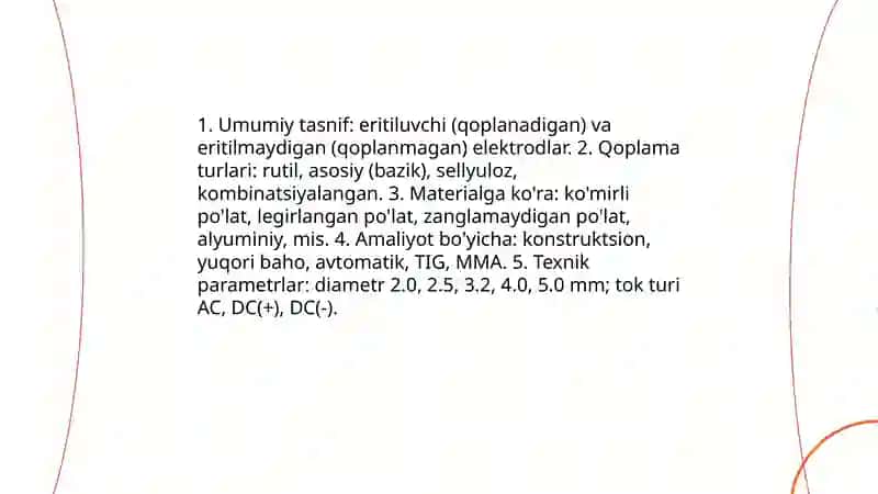 Payvandlash elektrodlar tasnifi 3