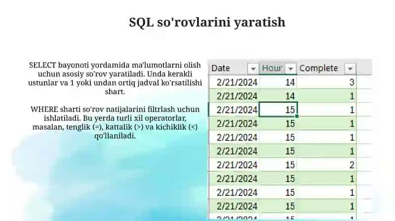 SQL tilida so`rovlar yaratish va tahlil 3