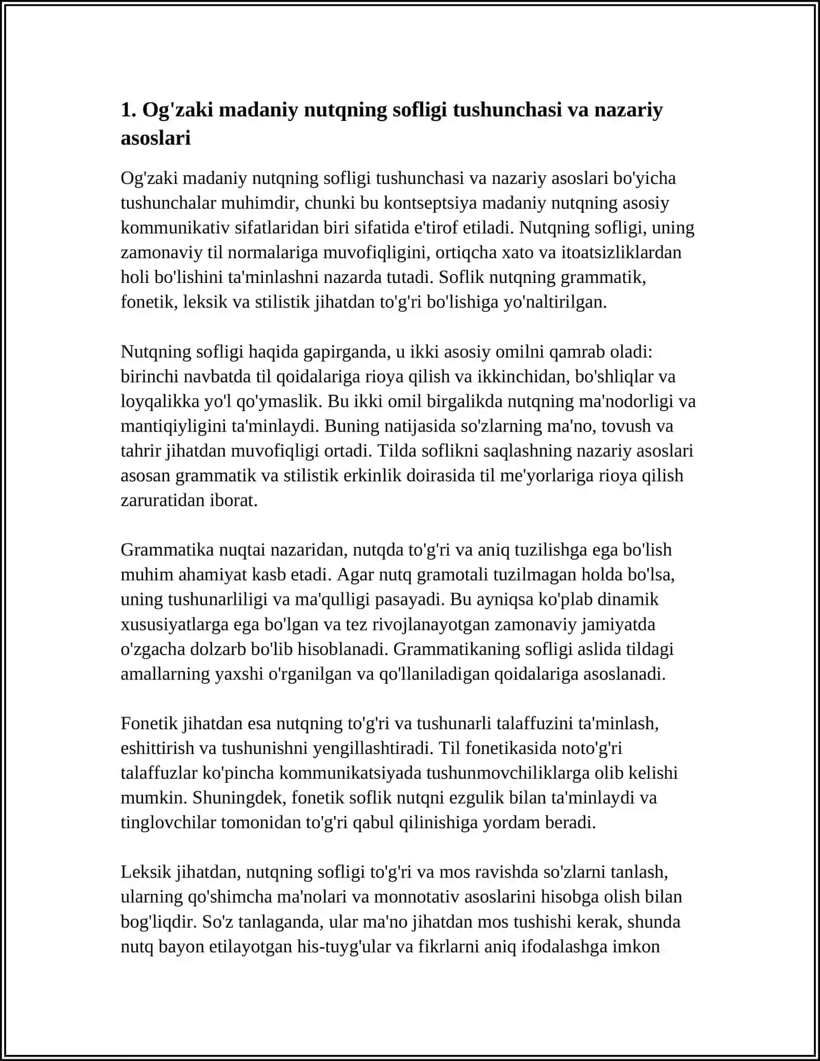 OG'ZAKI MADANIY NUTQNING ASOSIY KAMMUNIKATIV SIFATLARI:NUTQNING SOFLIGI, BOYLIGI, IFODALILIGA VOQEALANISHI TAHLILI 3