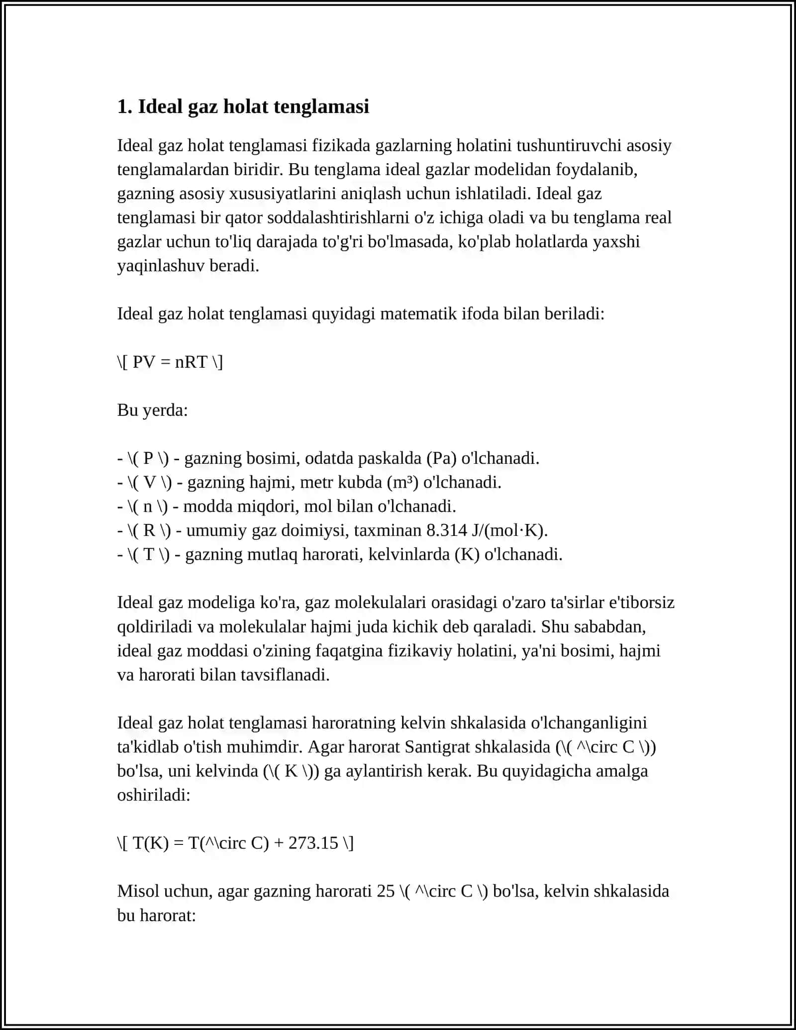 Ideal gaz holat tenglamasi 3