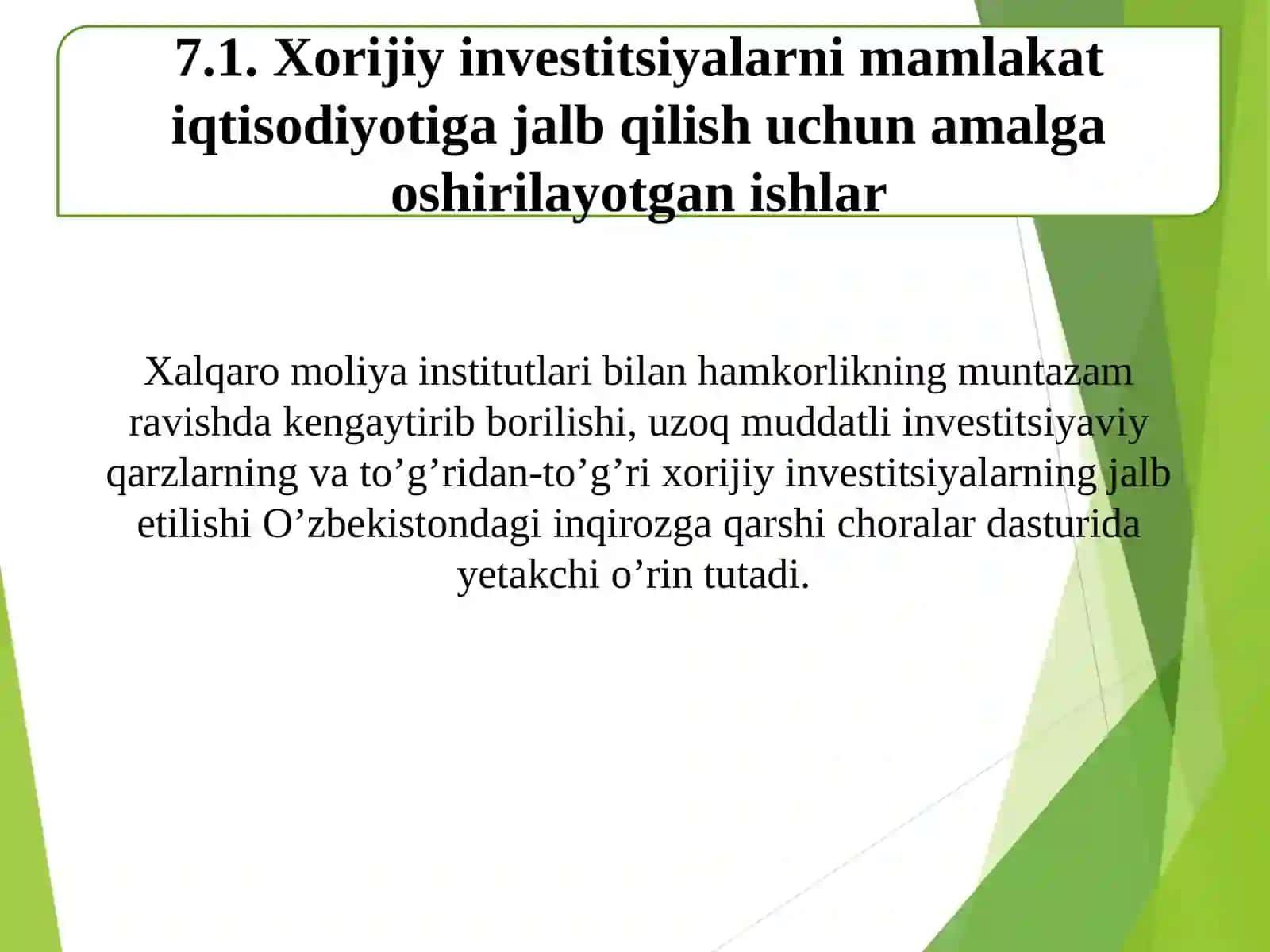 Xorijiy investorlar uchun O’zbekiston iqtisodiyotini jalb qiluvchanligini oshirishning asosiy yo’nalishlari 3