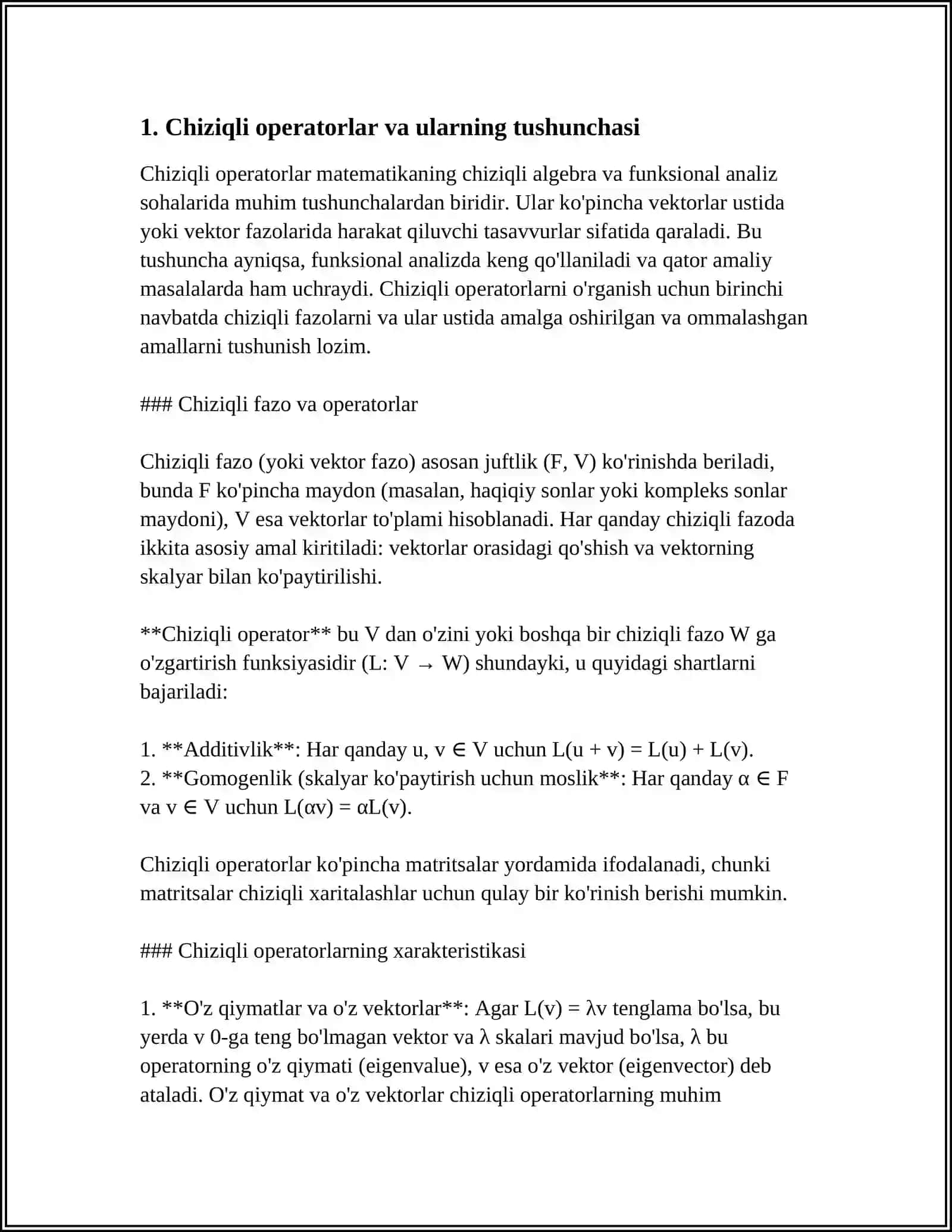 CHIZIQLI OPERATORLAR VA ULARNING XOSSALARI 3