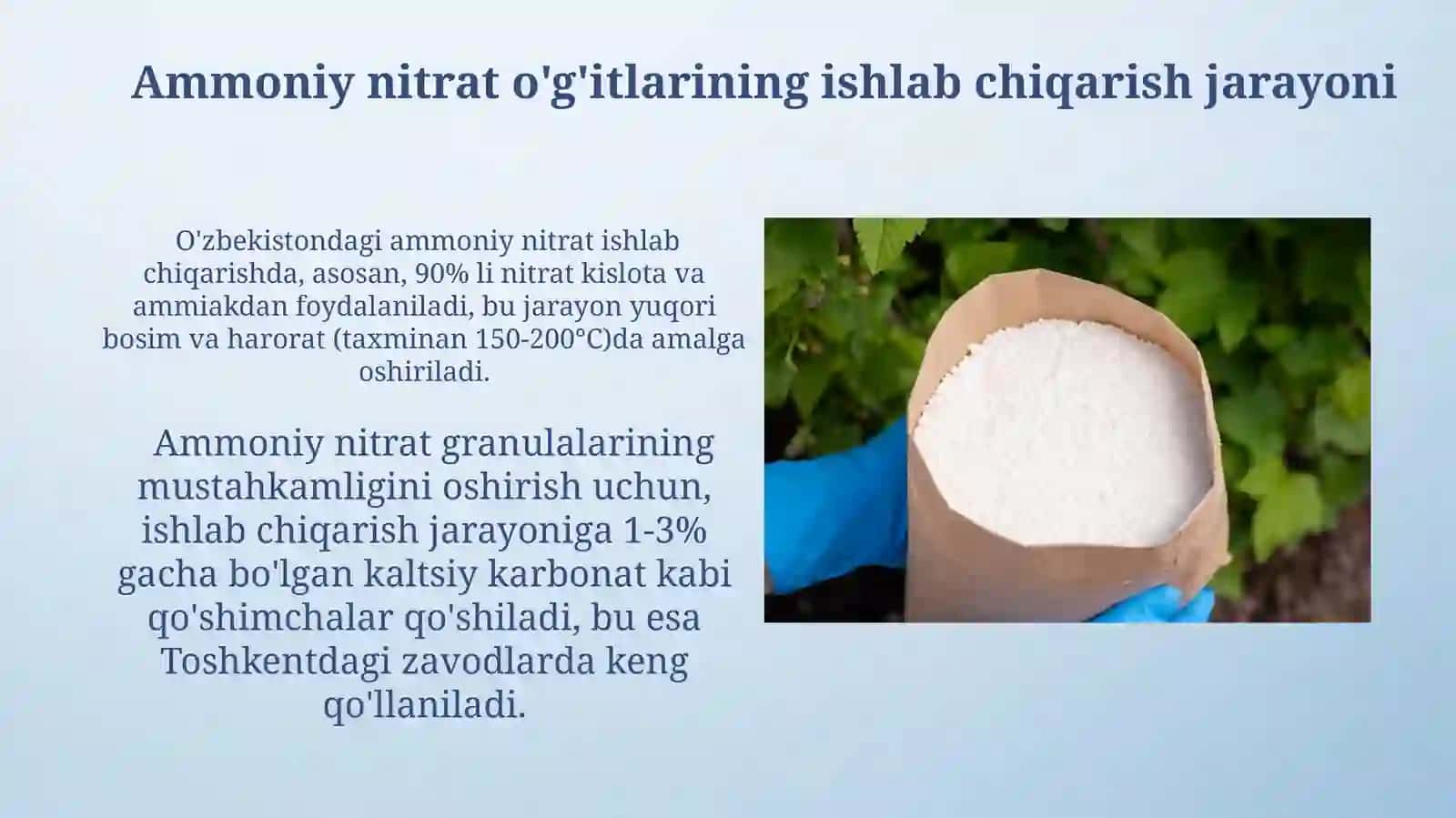 Ammoniy nitrat o'g'itlarining ishlab chiqarish jarayoni 3