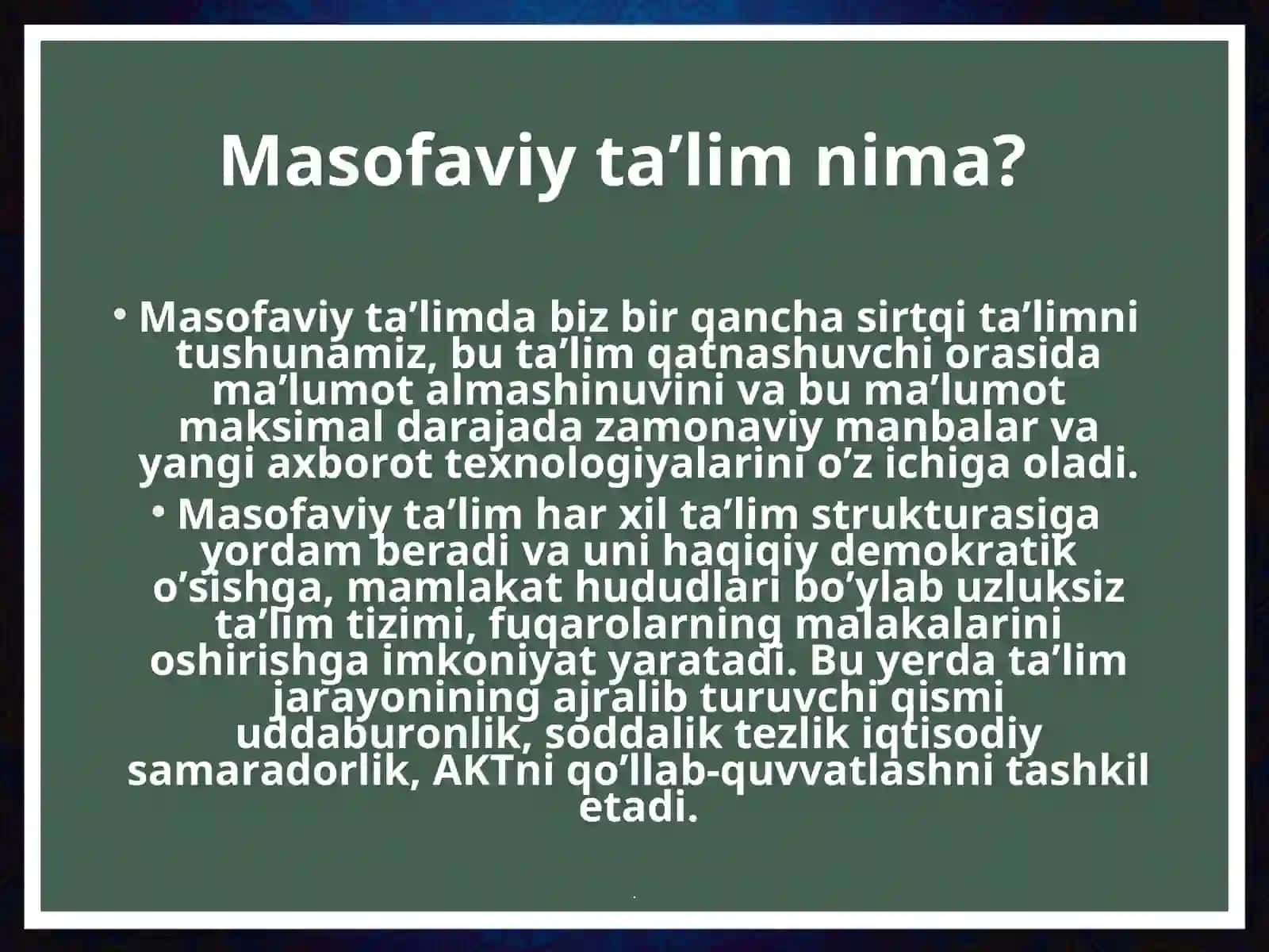 Axborot-kommunikatsiya texnologiyalari yordamida masofaviy o'qitish 3