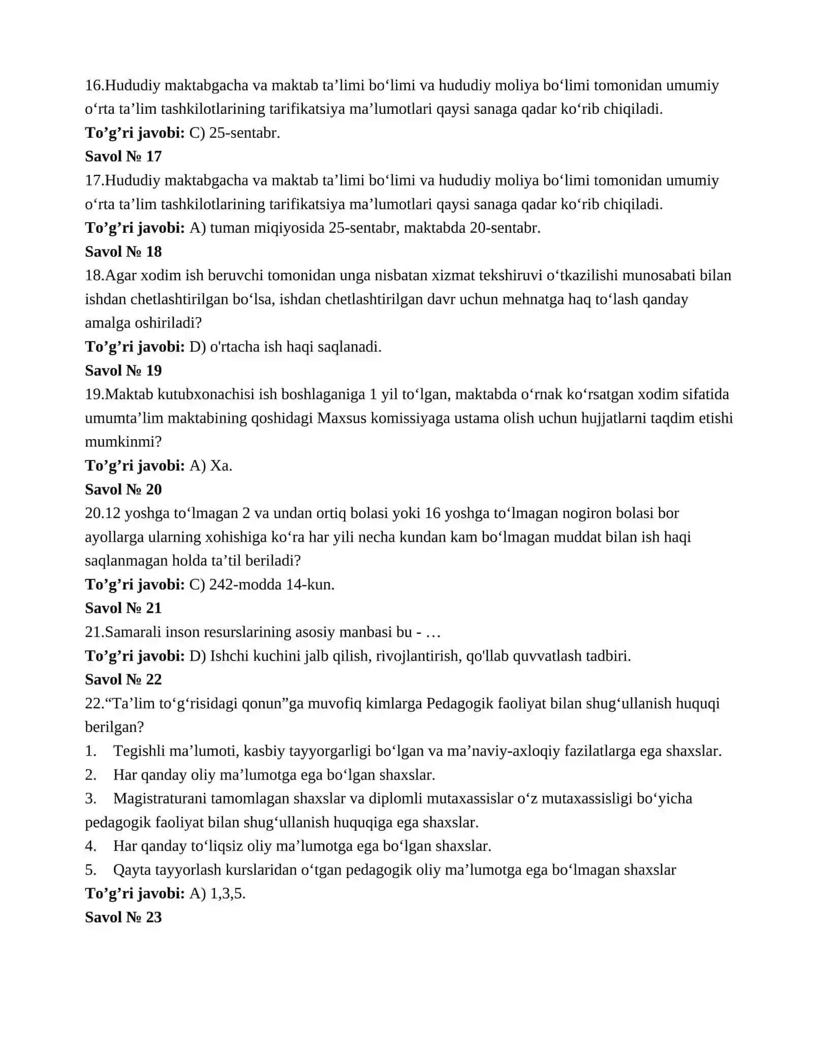MENEJERLIK TESTLARI (JAVOBLARI BILAN) 3